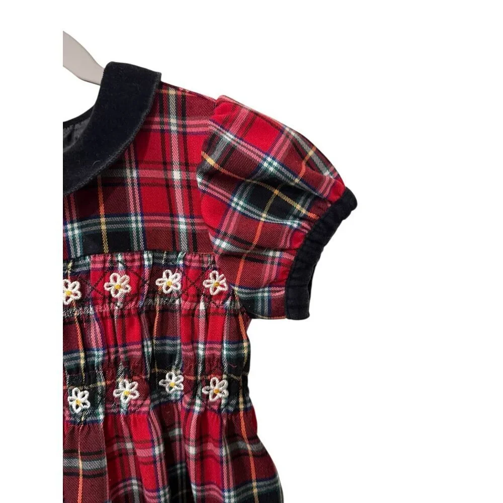 Hanna Andersson Girls Red Plaid Dress With Velvet Collar Christmas 120 sz 6